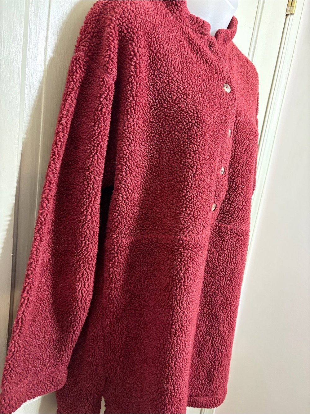 Vintage LLBean- 90’s Plush Sherpa Pullover Jacket in Deep Red - Picture 2 of 9
